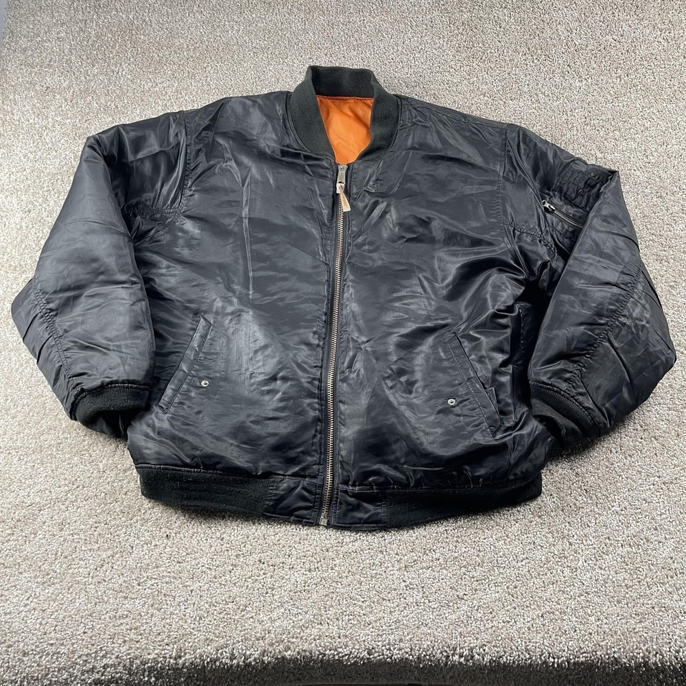 Humvee Jacket Mens 2XL Black Bomber Full Zip Orange Lined Army Outdoor Flight